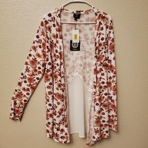 NWT Bobeau L Floral Contrast Back Cardigan